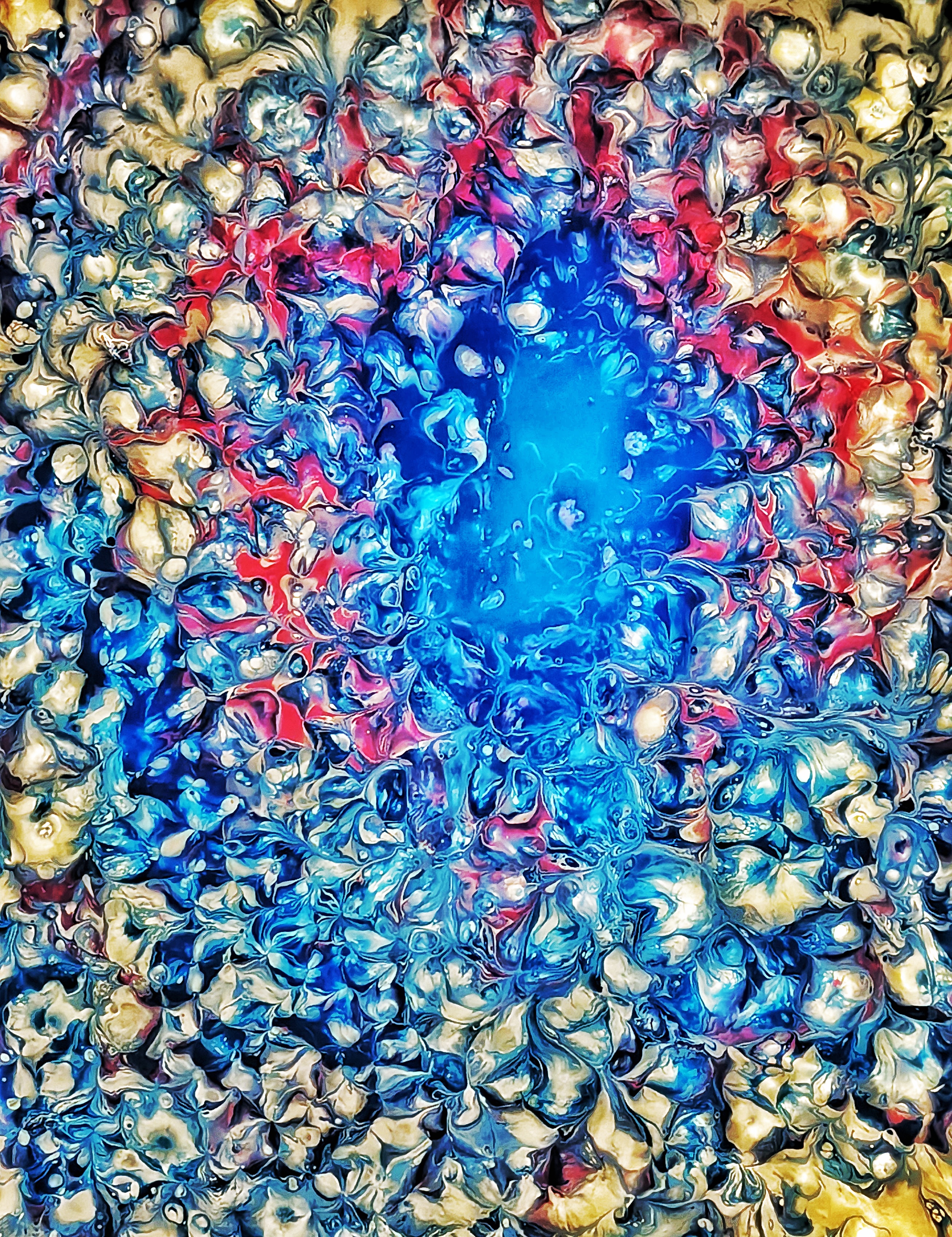 Sapphire Sanctuary - blue, cream, and crimson abstract artwork by Chris Broussard